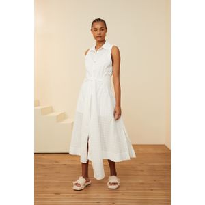Vestido Chemise De Algodão Maquinedato Com Faixa