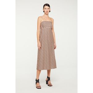 Vestido De Algodão Midi Estampado Com Saia Enviesada