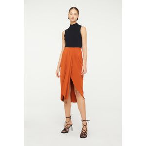 Saia De Malha Jersey Com Detalhe Pareo Marrom