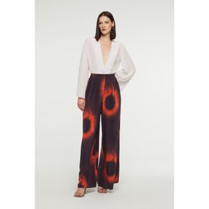 Calça Pantalona De Seda Estampada Com Elástico Nas Costas