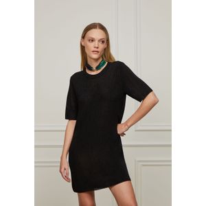 Vestido Com Gola Redonda De Tricot Lurex Preto