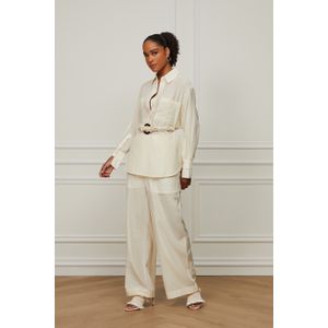 Calça Pantalona Com Franzido Na Lateral