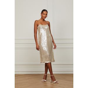 Vestido De Paetê Midi Transparente Reto