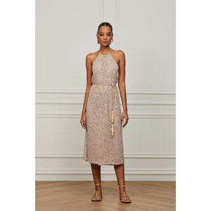Vestido Midi Frente Única Com Tecido Telado