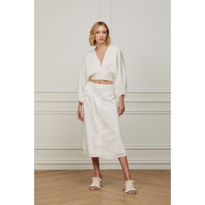 Saia Midi Godê Off White Com Abotoamento Frontal