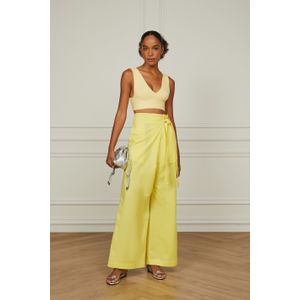 Top De Tricot Canelado Com Decote v Amarelo