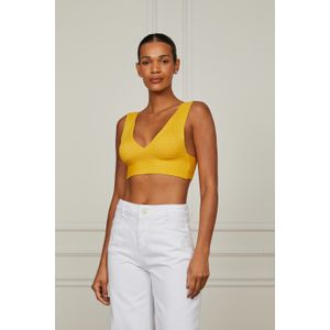 Top De Tricot Canelado Com Decote v Laranja