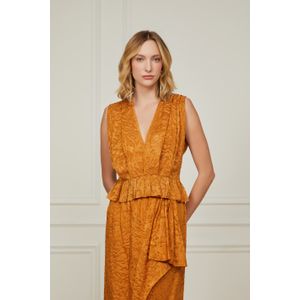 Blusa Jacquard Marrom Babado