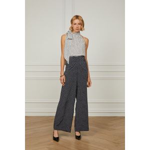 Calça De Seda Reta Com Torção No Cós