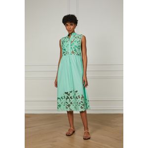Vestido De Algodão Midi Verde Bordado Clássico Fresh
