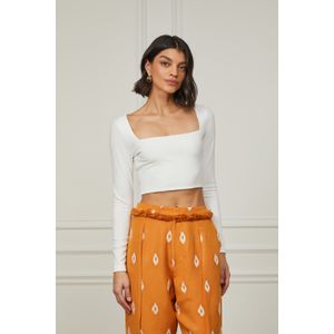 Blusa Cropped Decote Quadrado Manga Longa