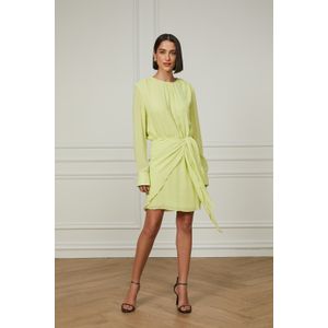 Vestido De Georgette Pesado Curto Manga Longa Amarelo Amarração