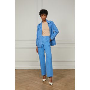 Calça De Sarja Azul Reta Com Nervuras