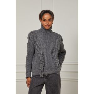 Pull De Tricot Oversized Com Manga Longa e Detalhe Tranças Mescla