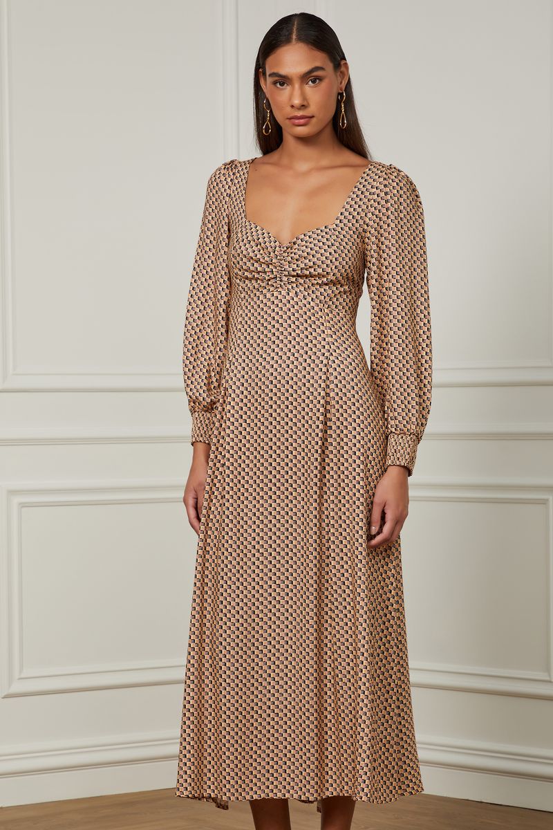 07206024_36113_2-VESTIDO-MIDI-EVASE-BUSTO-FRANZIDO-MANGA-LONGA-ESTAMPADO-GRAVATARIA