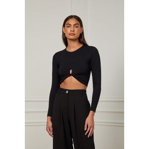 Blusa Cropped De Malha Decote Redondo e Manga Longa Detalhe Torção