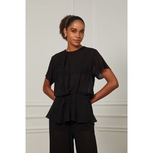Blusa Com Manga Curta e Detalhe Pregas Preto