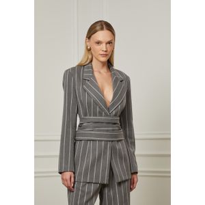 Blazer Cinza Alfaiataria Com Faixa Na Cintura