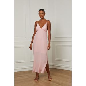 Vestido De Seda Longo Rosa De Alça