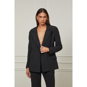 Blazer De Crepe Com Volume No Ombro Preto