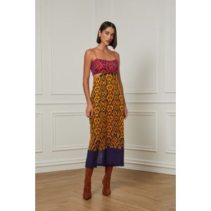 Vestido Algodão Com Linho Midi Bordado Manual Ikat