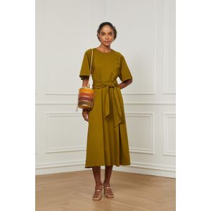 Vestido Midi Decote Redondo Com Amarração Verde