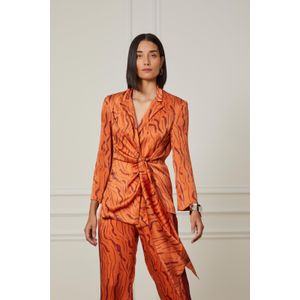 Blazer De Cetim De Seda Textura Casca Amarração