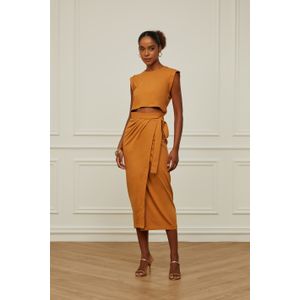 Vestido De Malha Midi Marrom Saia Pareô