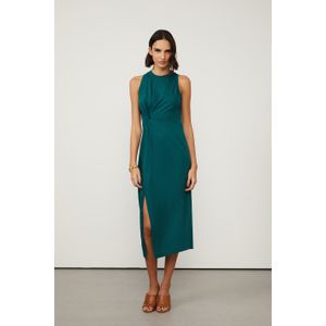 Vestido De Malha Midi Verde Com Detalhe Entrelaçado