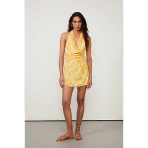Vestido De Gerogette Pesado Túnica Curto Frente Única Estampado