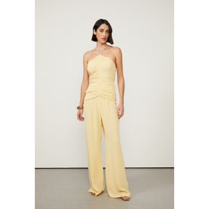 Calça De Georgette Pesado Pantalona Amarela Pala Franzida