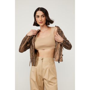 Top De Tricot Bege Cropped Com Decote Quadrado Básico