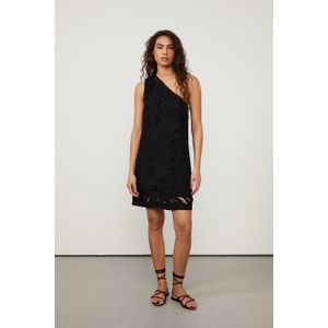 Vestido De Linho Curto Preto De Richelieu
