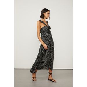 Vestido De Georgette Com Túneis No Decote Estampado