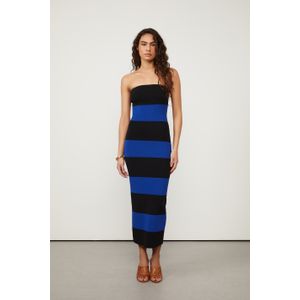 Vestido De Tricot Sem Alça Listrado Bicolor