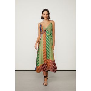 Vestido De Georgette Leve Midi Fluido Estampado Babados