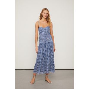 Vestido De Tule Midi Estampado Com Detalhe Franzido