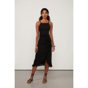 Saia De Georgette Midi Preta Babados