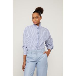 Camisa De Tricoline Listrada Com Babado