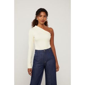 Blusa De Malha Um Ombro Só Com Dobra No Decote