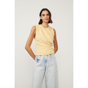 Blusa De Malha Crepe Amarela Com Lateral Franzida