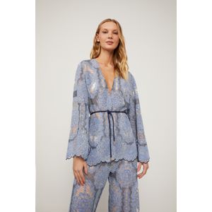 Blusa Kimono Com Manga Longa De Renda Az