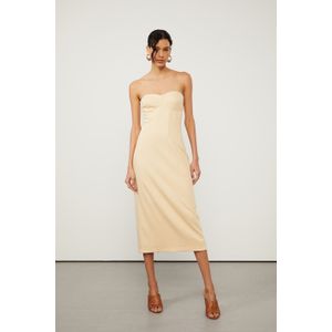 Vestido De Twill Midi Corset Nude