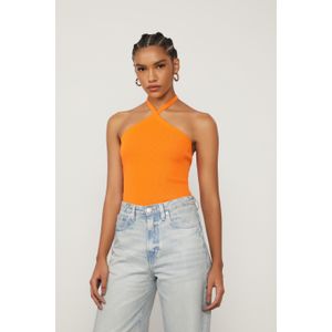 Blusa De Tricot Laranja Com Amarração Nas Costas