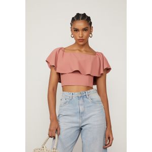Top De Crepe Com Babado Rosa Mosqueta