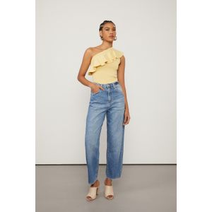 Ragata De Tricot Amarelo Um Ombro Com Peplum