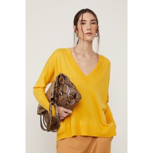 Blusa De Tricot Amarelo Com Manga Longa e Decote v