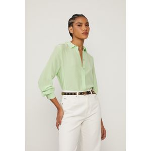 Camisa De Seda Básica Verde Manga Longa