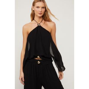 Top De Georgette Pesado Frente Única Preto