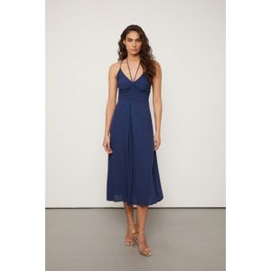 Vestido Midi De Alcinha Detalhe Frente Franzido Azul
